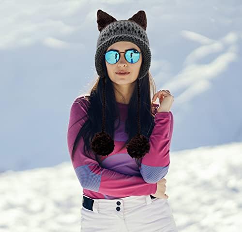 Mačja uho s ušnim zaklopkom pompom slatka lisica šešir y2k gotička ručno izrađena crochet beanie za žene tinejdžerke snježna zima