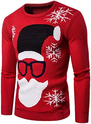 Ženska pletena donja košulja s printom Djeda Božićnjaka, Muški tanki Božićni džemper s okruglim vratom i dugim rukavima