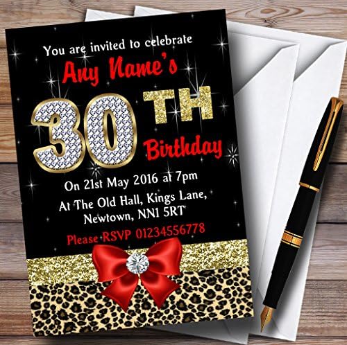 Crveni dijamant i leopard ispis 30. rođendan Personalizirane pozivnice