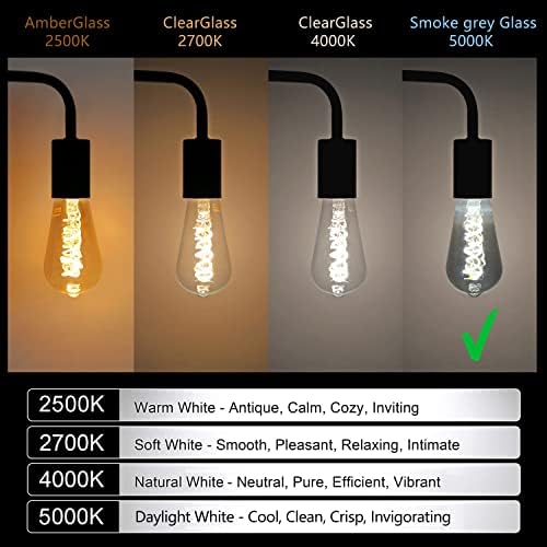 Vintage žarulje od dimljenog sivog stakla od 958, 4,5 vata, ekvivalent 40 vata, dnevna bijela 5000k, vintage fleksibilna spiralna LED