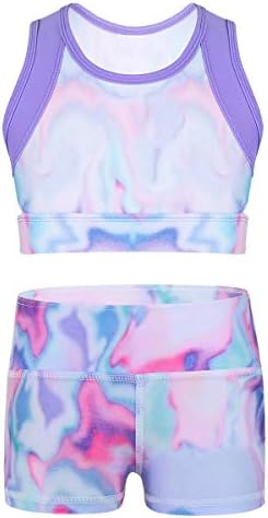 iiniim Kids Girls 2 Piece Dance Sports Outfit Top s kratkim hlačama postavljenim za gimnastiku Leotard Dancewear Swimwear Activewear