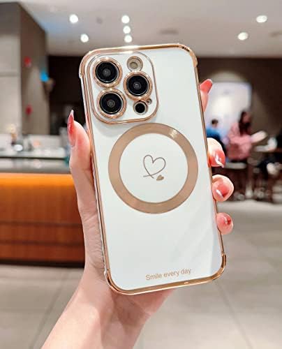 Hosgor kompatibilan s magsafe futrolom za iPhone 14 Pro Max, slatka luksuzna zaštita od srca Podignuta zaštita kamere s mekim silikonskim