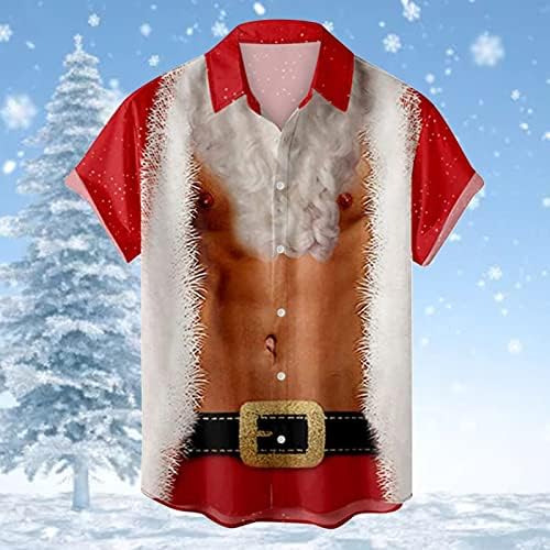 XXBR Božićne majice s kratkim rukavima za muške, Xmas Djed Mraz Claus gumb za ispis Down Optunj Ovratnik Tops Home Party Majica