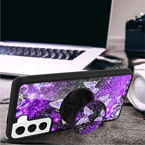 Tjkings za Samsung Galaxy S21 6,2 inčni futrola, [Zaštitni zaštitnik+kickstand] Blitter Purple Butterfly Design Design Fleksibilan