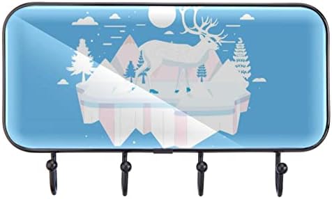 Caribou u snježnim planinama za ispis kaput stalak za zid, ulazni kaput s 4 kuka za kaput za kaput ručnika ručnika haljine u kupaonicu
