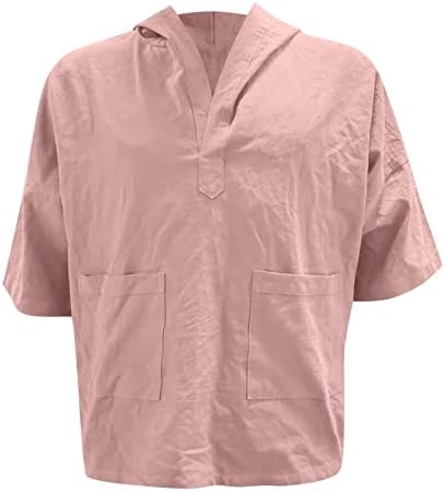Xxbr pamučne lanene kapuljače Košulje za muškarce Košulje s kratkim rukavima Košulja ljetne košulje vrhovi s džepovima mama i majice