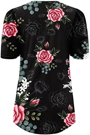 Djevojčice majice kratki lisnog rukava duboki v vrat pamuk grafički print cvjetni brunch gornja majica za žene jm