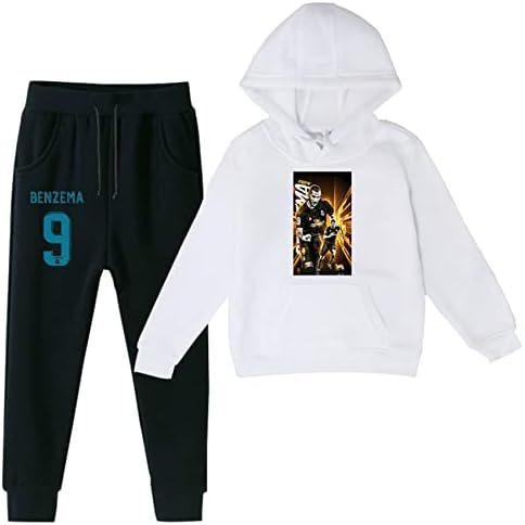 Ateecp Boy Benzema Pulover Pocket Hoodie i Jogger hlače Kid 2 PCS Fleece Graphic Outfit Tracksuit Set