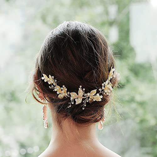 Zlatni listići vjenčani dugi češalj za kosu s ručno izrađenim biserima vjenčani Dodaci za maturalnu zabavu češljevi za kosu ženska