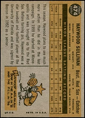1960. Topps 474 Haywood Sullivan Boston Red Sox NM Red Sox