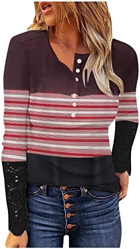 Huand-ove ženske dukserice čipkaste rupe dugih rukava vitki okrugli vrat gumb za print pulover majice majice majice