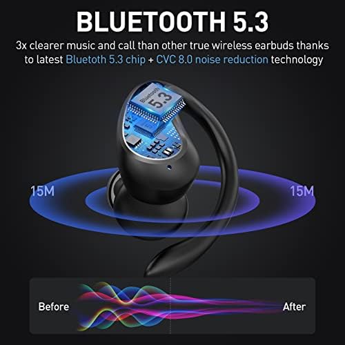 Bežične ušice Bluetooth 5.3 Slušalice 40 sati igraju sportske slušalice s dvostrukim LED zaslonom, Bluetooth ušne uši IP7 vodootporni