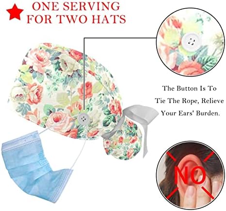 RodailyCay 2 paketi Radna kapa s gumbom za žene dugu kosu podesiva elastična zavoja kravata kape za bijele cvjetne