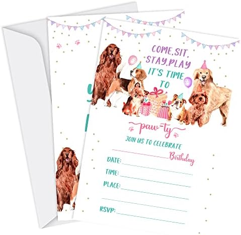 Tuyashua Dog Puppy Pozivnice za rođendan, slatke pozivnice za temu kućnih ljubimaca, zalihe štenaca za djevojčice, ukrasi za rođendanske