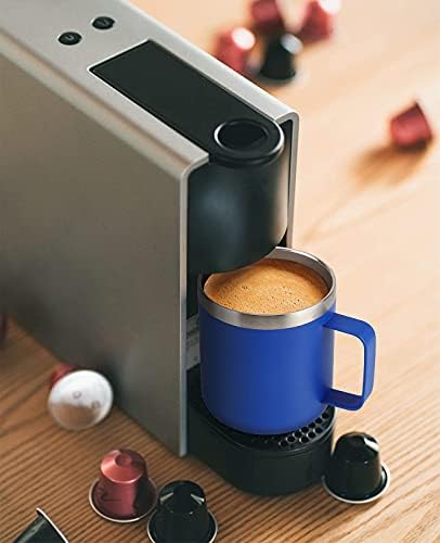12oz izolirana šalica za kavu od nehrđajućeg čelika, vakuum izolirana dvostruka zidna putna šalica, s poklopcem i ručkom, tamnoplava