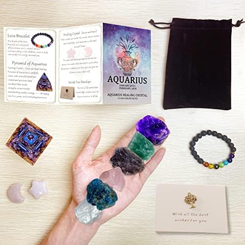 Zodijak Vodena Aquarius Healing Crystals Stones Poklon set duhovni darovi za žene, zodijački darovi, pokloni za žene zodijak, rođendanski