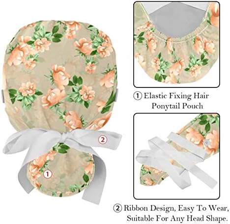 2 paketi za piling kapice žene s gumbima, podesiva elastična kravata, kape za lubanje, cvjetni bouffant kirurški kapa