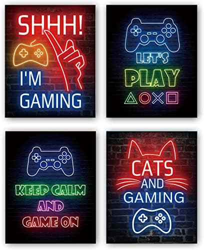 Tanxm Neon Gaming Plakati, umjetnički plakati za video igre, dekor igrača za dječake - dekor igračke sobe ， set od 4 (8 ”x 10” ， bez