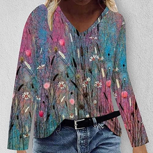 Bluza za dame dugi rukavi duboki V vrat slika suncokret tratinčice cvjetni print vrhovi majice tinejdžerka 2023 ze