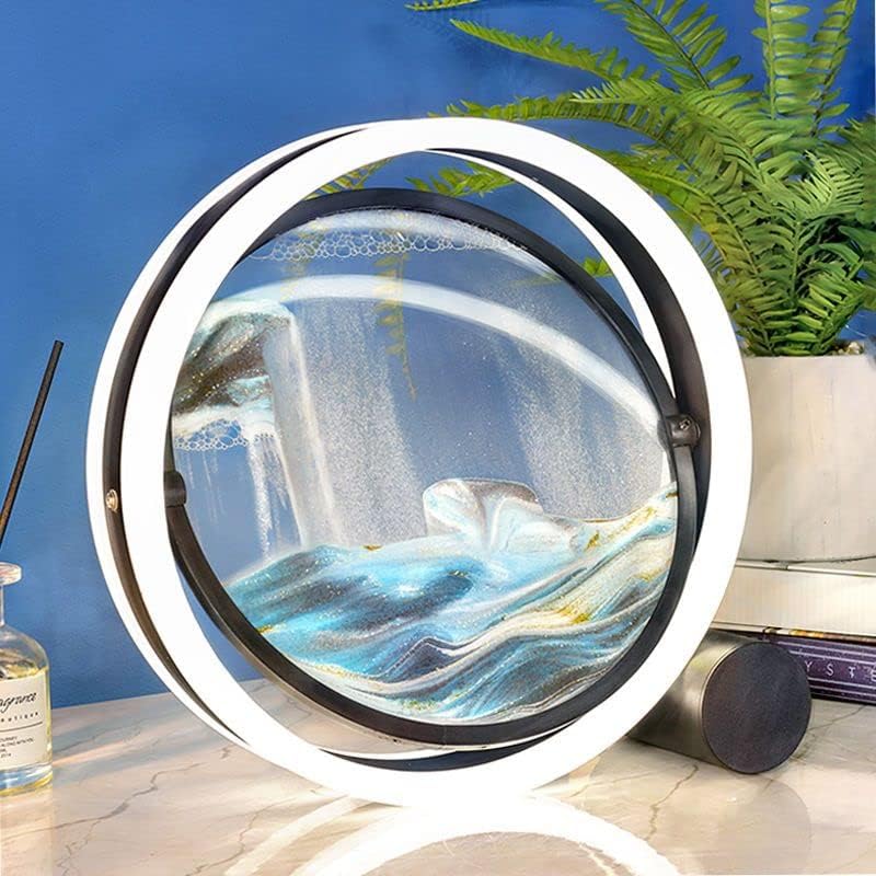 Okrugla rotirajuća 3-inčna slika živog pijeska-stolna svjetiljka-ukras-pješčani sat za mobilnu umjetnost-spavaća soba-noćno svjetlo