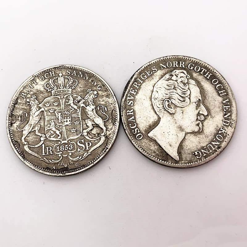 1853. Švedski kralj komemorativni novčić Oscar Prigodni prigodni srebrni novčić Silver Dollar Thaler Crown Silver Dollar Strana valuta