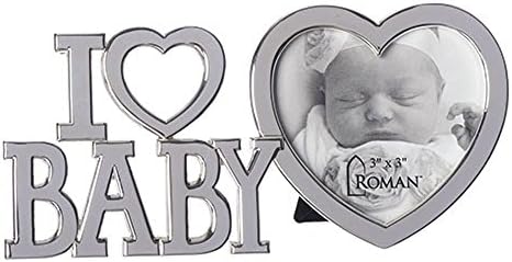 I Heart Baby izrezi dizajn polirani srebrni ton 7 x 7 Zink legura foto okvira
