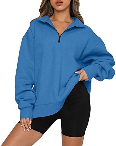 Ženska predimenzionirana polovica zip pulover dukserica dugih rukava Quarter Zip Hoodie džemper tinejdžerke pad y2k odjeća plava