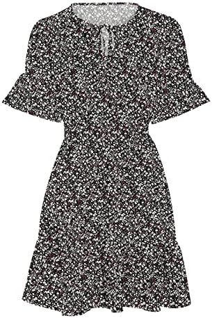 Lcziwo ljetna haljina za ruffle za žene kratke rukave ležerne haljine s strukom kravate v vrat cvjetni print swing a-line kratka haljina