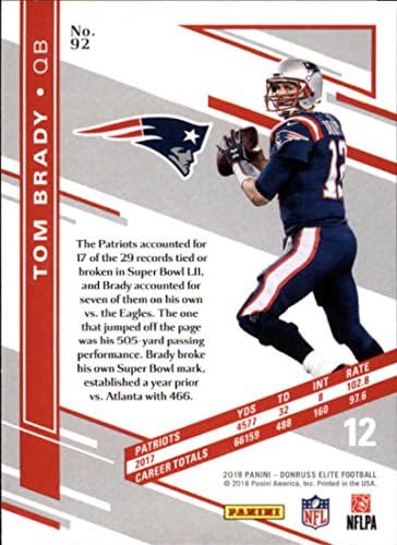 2018. Donruss Elite 92 Tom Brady Patriots Football Card