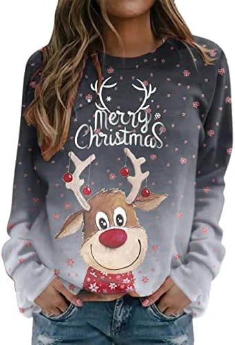 Sretan božićni ženski dugi rukavi Pulover Pulover modni tisak labavi okrugli vrat ležerna dukserica bluza bluza