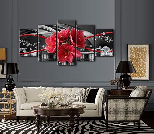 Veliki platno crvenog cvijeća zidne umjetničke otiske slike crne 5pcs Slikanje uređenja kuće Spavaća soba spremna za objesiti uokvirena