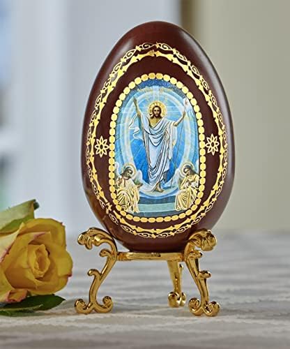 Needzo uskrsnuće Isusa Krista drvene ikone jaje, uskršnji ukras za dom ili crkvu, inspirativni stol gornja ukrasna figurica, na zlatnom