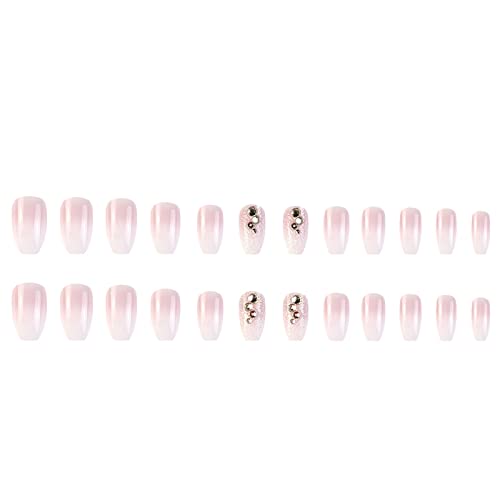 Pink Press na noktima lažni nokti u obliku lijesa s potpunim pokrivanjem lažni nokti s rhinestonesom sjajno ljepilo na noktima Kratki