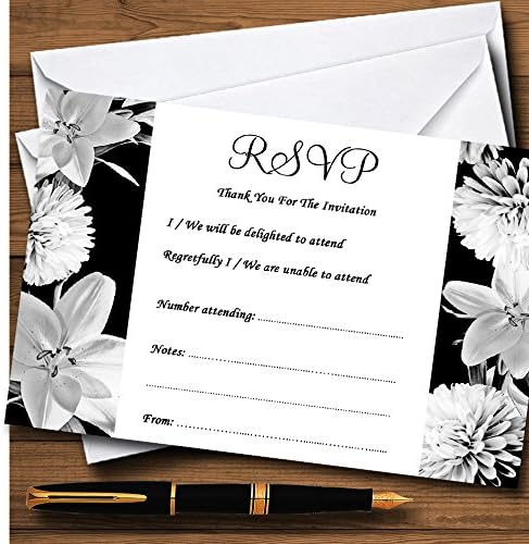 Zapanjujuća cvjetna cvjetna crno bijela personalizirana RSVP kartica