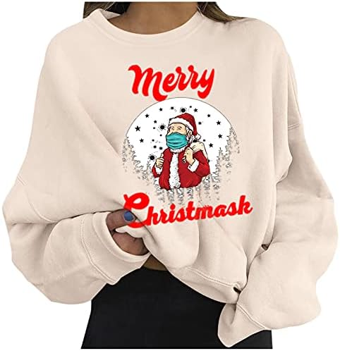 Ženske božićne majice s okruglim vratom, ležerni vrhovi za odrasle s dugim rukavima, Udobna Tinejdžerska majica klasičnog kroja