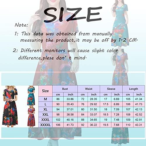 Ladies maxi haljina ljetni kratki rukav 3D grafička dugačka haljina cvjetni print visoki struk ležerna haljina