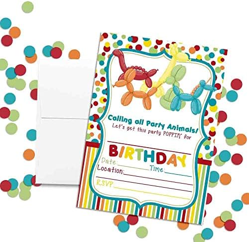 Amanda Creation Rainbow balon za rođendanske pozivnice za rođendan, 20 5 x7 popunjavaju čestitke s dvadeset bijelih omotnica