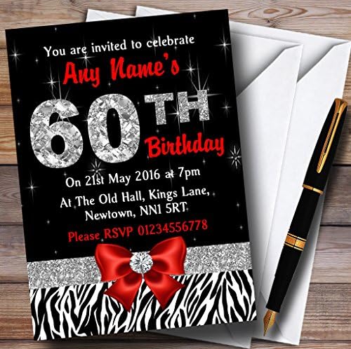 Crveni dijamant i zebra ispis 60. rođendan Personalizirane pozivnice