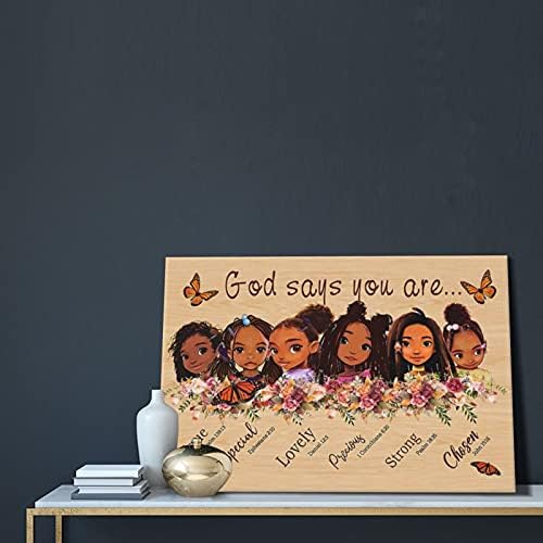 Afroamerička zidna umjetnost crna djevojka platno zidna umjetnost dekor Male crne djevojke Bog kaže da ste platneni print slike crno