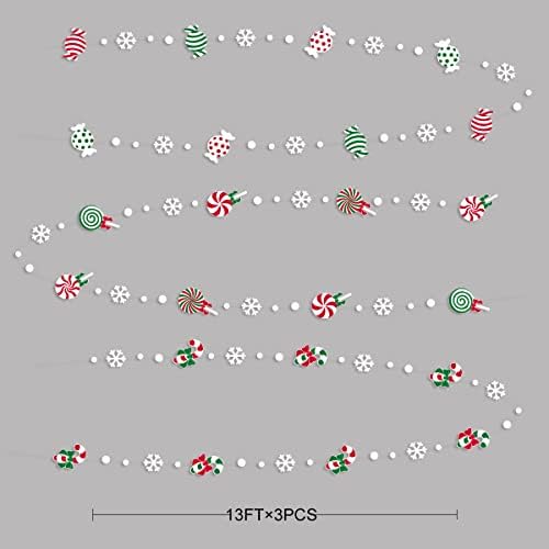 39 ft Candyland Božićni ukras Garland crveno zelena slatka bombona trska lollipop bijela snježna pahuljica točkica blitter papir viseći
