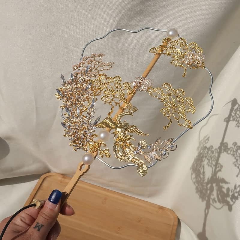 Ycfbh zlatni phoenix kineski mladenkini buketi tip umjetni 3D cvjetovi kristalni metal šuplje ventilator za vjenčani pribor