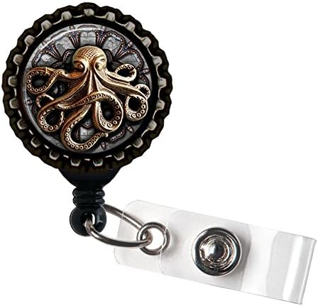 Steampunk hobotnica Od smole, uvlačivi držač osobne iskaznice u obliku kalema