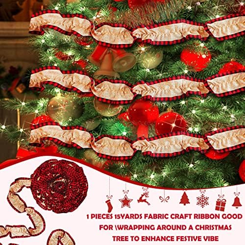 15 metara Plasi božićno drvce Garland Božićni božićni bizona karirana vrpca ruffiled Dompun tkanina Garland Rustikalna tkanina ukrasi